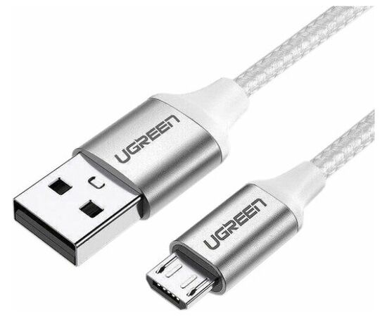  Кабель UGREEN US290 60151 USB 2.0 A to Micro USB Cable Nickel Plating Alu Braid 1m Silver 