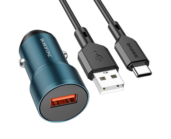  Автомобильное зарядное устройство BOROFONE BZ19A Wisdom, 1xUSB с Кабелем USB - Type-C, 18W, синий 
