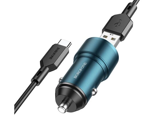  Автомобильное зарядное устройство BOROFONE BZ19A Wisdom, 1xUSB с Кабелем USB - Type-C, 18W, синий 