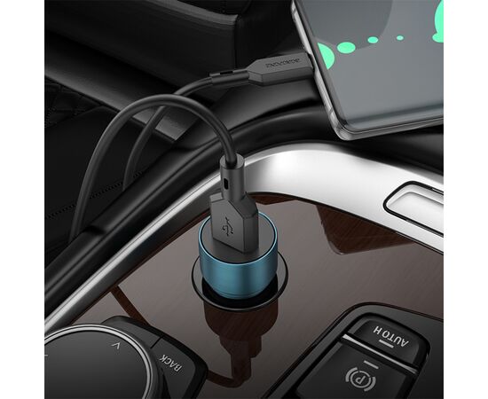  Автомобильное зарядное устройство BOROFONE BZ19A Wisdom, 1xUSB с Кабелем USB - Type-C, 18W, синий 