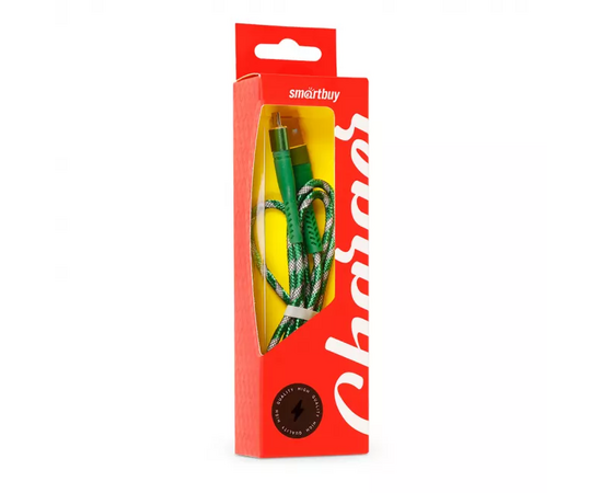  Кабель Smartbuy MicroUSB ПВХ сетка зеленый, 2 A, 1 м BOX(iK-12CAC-NBgreen) (1/60) 