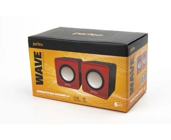  Колонки Perfeo"WAVE" 2.0, мощность 2х3Вт (RMS), красный, USB 