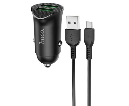  Автомобильное зарядное устройство HOCO Z39 Farsighted, 2xUSB с Кабелем USB - Micro, 18W, черный 