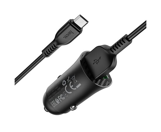  Автомобильное зарядное устройство HOCO Z39 Farsighted, 2xUSB с Кабелем USB - Micro, 18W, черный 