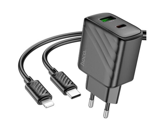  Зарядка HOCO CS23A Sunlight dual-port PD30W+QC3.0 Charger Set (Type-c to IP) Black 