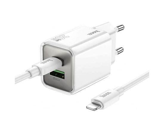  Адаптер Сетевой с кабелем Hoco N46 Glorious USB/Type-C 3A/20W (Type-C/Lightning) (white) (236173) 