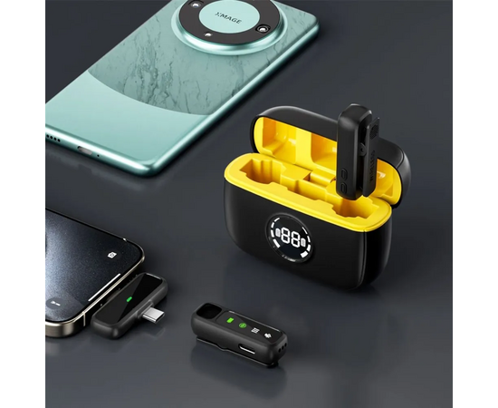  Беспроводной микрофон WiWU Wi-WM003 Lightning + Type-C, петличный, шумоподавление (Black) 