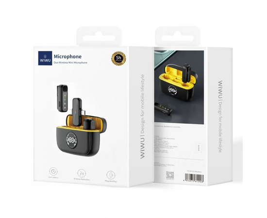  Беспроводной микрофон WiWU Wi-WM003 Lightning + Type-C, петличный, шумоподавление (Black) 