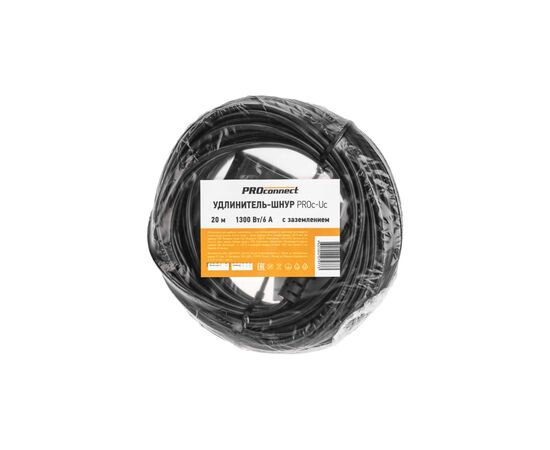  Удлинитель силовой PROconnect PROc-Uc 13-4910 2x0.75кв.мм 1розет. 20м ПВС 6A без катушки черный 