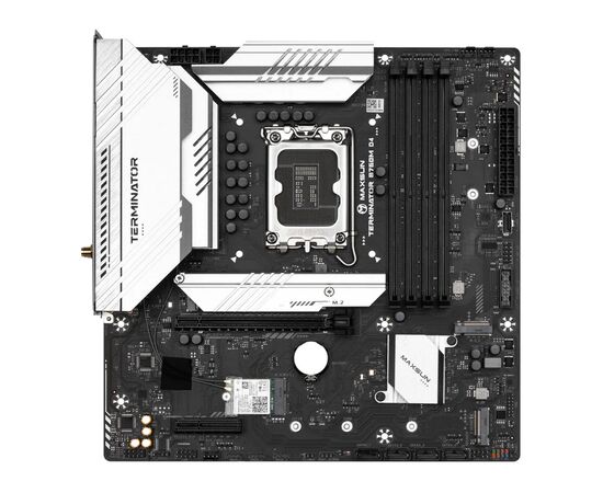  MB s1700 Maxsun MS-Terminator B760M D4 WIFI6E (6940709692899), 4*DDR4, 1*PCIEx16, 1*PCIEx4, 3*M.2, 1*TypeC, 4*USB3.2Gen1, 8*USB2.0, 4*SATA3.0, 2.5G, DP, HDMI, M-ATX, RTL 