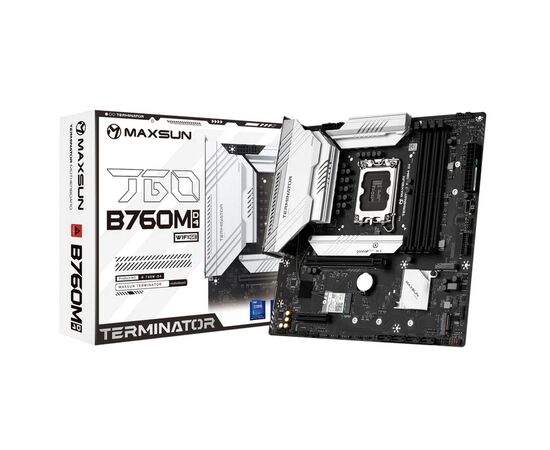  MB s1700 Maxsun MS-Terminator B760M D4 WIFI6E (6940709692899), 4*DDR4, 1*PCIEx16, 1*PCIEx4, 3*M.2, 1*TypeC, 4*USB3.2Gen1, 8*USB2.0, 4*SATA3.0, 2.5G, DP, HDMI, M-ATX, RTL 