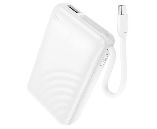  Аккумулятор внешний резервный HOCO J134A Strong с встроеными кабелем Lightning 10000mAh (белый) 