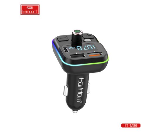  ФМ модулятор (2USB выхода + USB-C, microSD, Bluetooth) Earldom ET-M86,3.1A, с подсветкой 