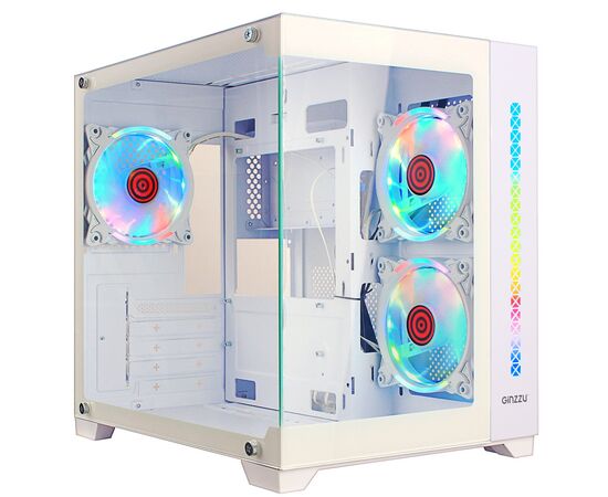  Корпус Ginzzu V490 RGB подсветка, контроллер CRC6, 3* 12R6 FAN 12CM RGB, закаленное стекло 1*USB 3.0,1*USB 2.0, AU Белый mATX 