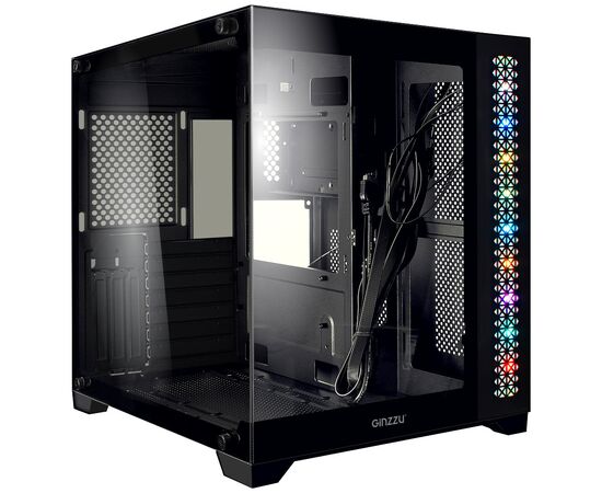  Корпус Ginzzu V520 RGB подсветка, закаленное стекло 1*USB 3.0,1*USB 2.0, AU ATX 