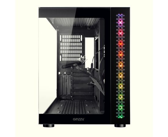  Корпус Ginzzu V520 RGB подсветка, закаленное стекло 1*USB 3.0,1*USB 2.0, AU ATX 
