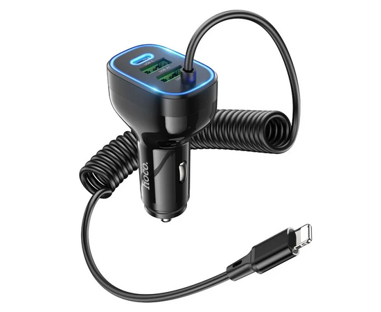  Блок питания автомобильный 2 USB, 1 Type-C HOCO NZ11A Guide, 3000mA, пластик, QC3.0, PD30Вт, кабель 8 pin, цвет: чёрный (1/13/130) 