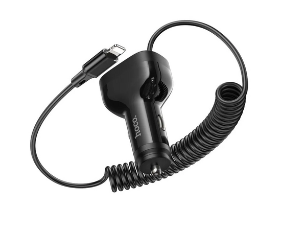  Блок питания автомобильный 2 USB, 1 Type-C HOCO NZ11A Guide, 3000mA, пластик, QC3.0, PD30Вт, кабель 8 pin, цвет: чёрный (1/13/130) 