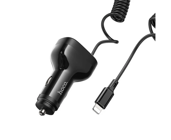  Блок питания автомобильный 2 USB, 1 Type-C HOCO NZ11A Guide, 3000mA, пластик, QC3.0, PD30Вт, кабель 8 pin, цвет: чёрный (1/13/130) 