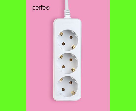  Сетевой удлинитель с заземлением Perfeo "POWERMATE", 1,5м, 3 розетки, белый (PF-PE-3/1,5-W) 