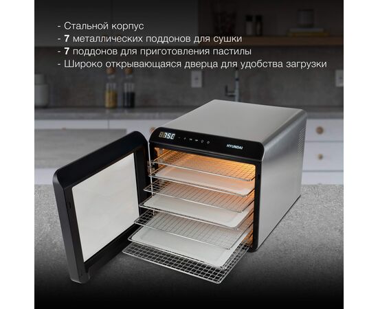  Сушка для фруктов и овощей Hyundai HYFD-8801 14под. серебристый 